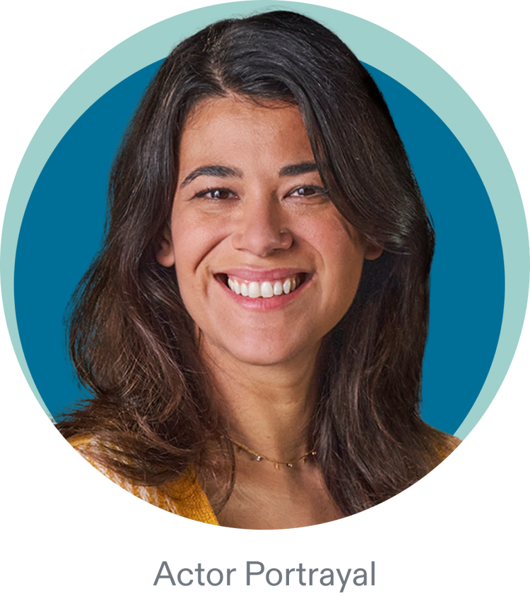 Adult woman smiling with blue background